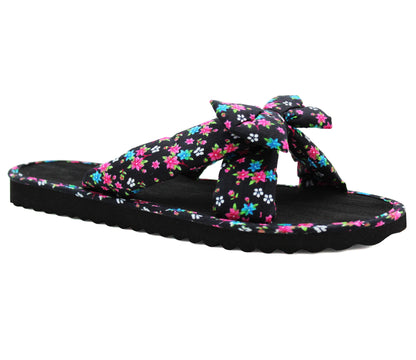 Girls Lightweight Floral Mule Sandals Slip On Sliders Summer Beach Flip Flops Ladies Flat Spa Pool Slides Black Pink