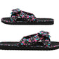 Womens Lightweight Floral Mule Sandals Slip On Sliders Summer Beach Flip Flops Ladies Flat Spa Pool Slides Black Pink