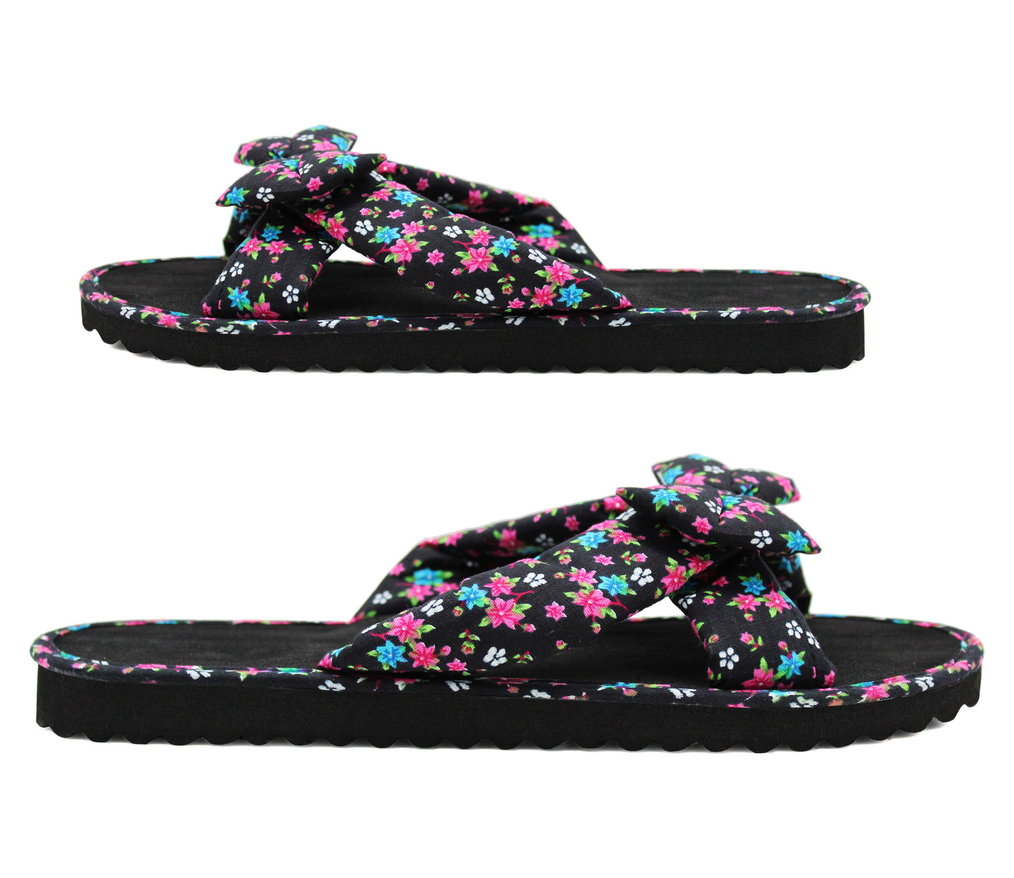 Girls Lightweight Floral Mule Sandals Slip On Sliders Summer Beach Flip Flops Ladies Flat Spa Pool Slides Black Pink