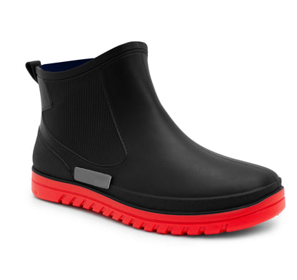 Mens Ankle Wellies Boots Black Red Short Slip On Waterproof Garden Chelsea Rain Boot Snow Farm Gardening Outdoor Festival Wellingtons