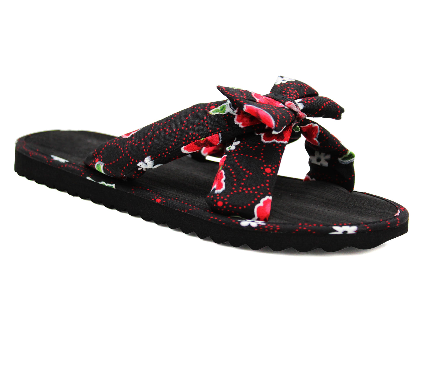 Womens Lightweight Floral Mule Sandals Slip On Sliders Summer Beach Flip Flops Ladies Flat Spa Pool Slides Black Red