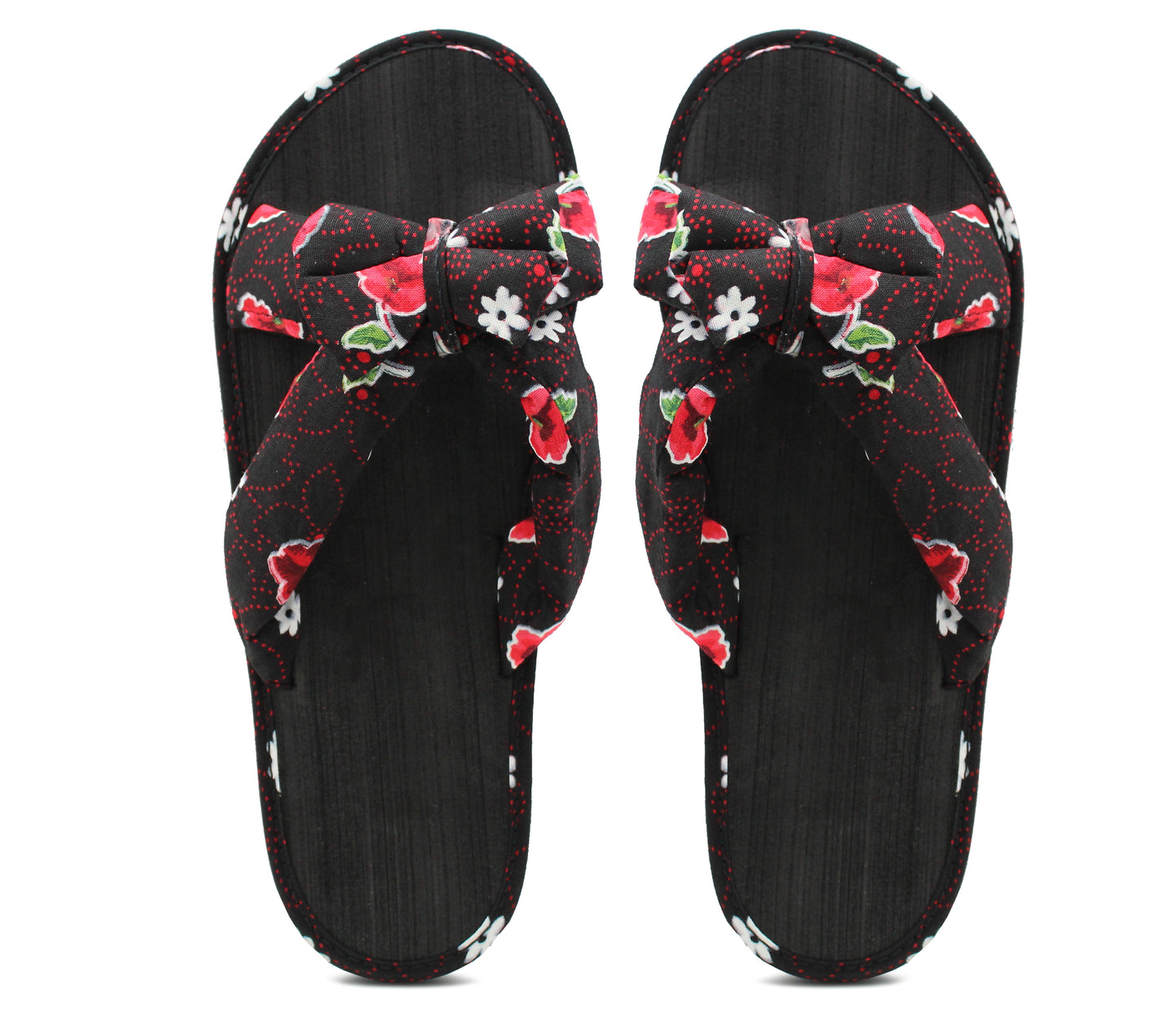 Womens Lightweight Floral Mule Sandals Slip On Sliders Summer Beach Flip Flops Ladies Flat Spa Pool Slides Black Red