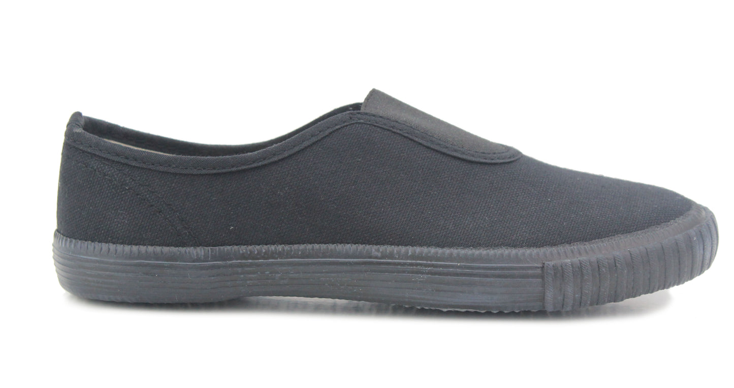 Unisex Kids Touch Fasten Canvas Back to School Uniform PE Pumps Sports Trainers Plimsolls Black Slip On