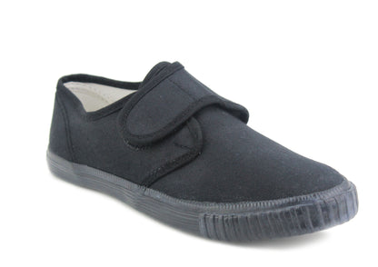 Unisex Boys Kids Touch Fasten Canvas Back to School Uniform PE Pumps Sports Trainers Plimsolls Black Touch Fasten Strap