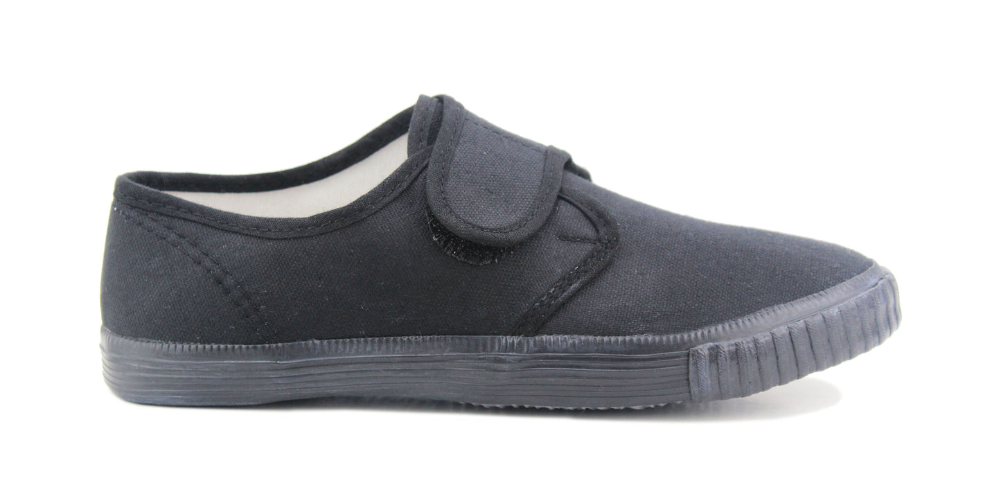 Unisex Boys Kids Touch Fasten Canvas Back to School Uniform PE Pumps Sports Trainers Plimsolls Black Touch Fasten Strap