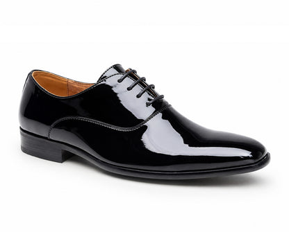 Mens Smart Formal Black Patent Shine Oxford Tie Shoes Derby Dress