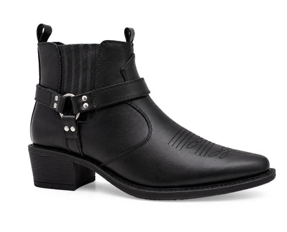 Men’s Western Cowboy Ankle Boots Harness Buckle Cuban Heel Biker Shoes