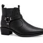 Men’s Western Cowboy Ankle Boots Harness Buckle Cuban Heel Biker Shoes
