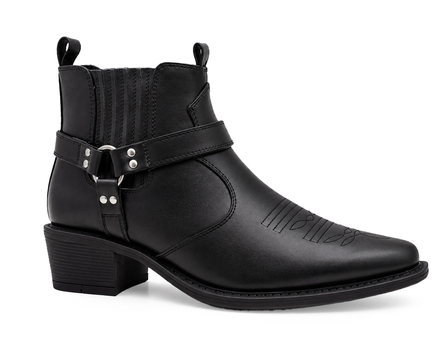 Men’s Western Cowboy Ankle Boots Harness Buckle Cuban Heel Biker Shoes