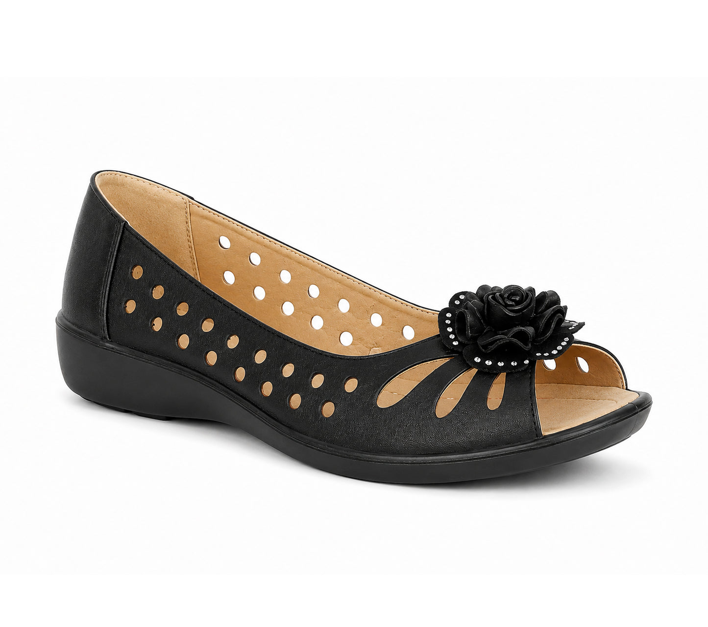 Womens Fashion sandals Slip On Open Peep Toe Pumps Ladies Leather sock Flower Summer Shoes