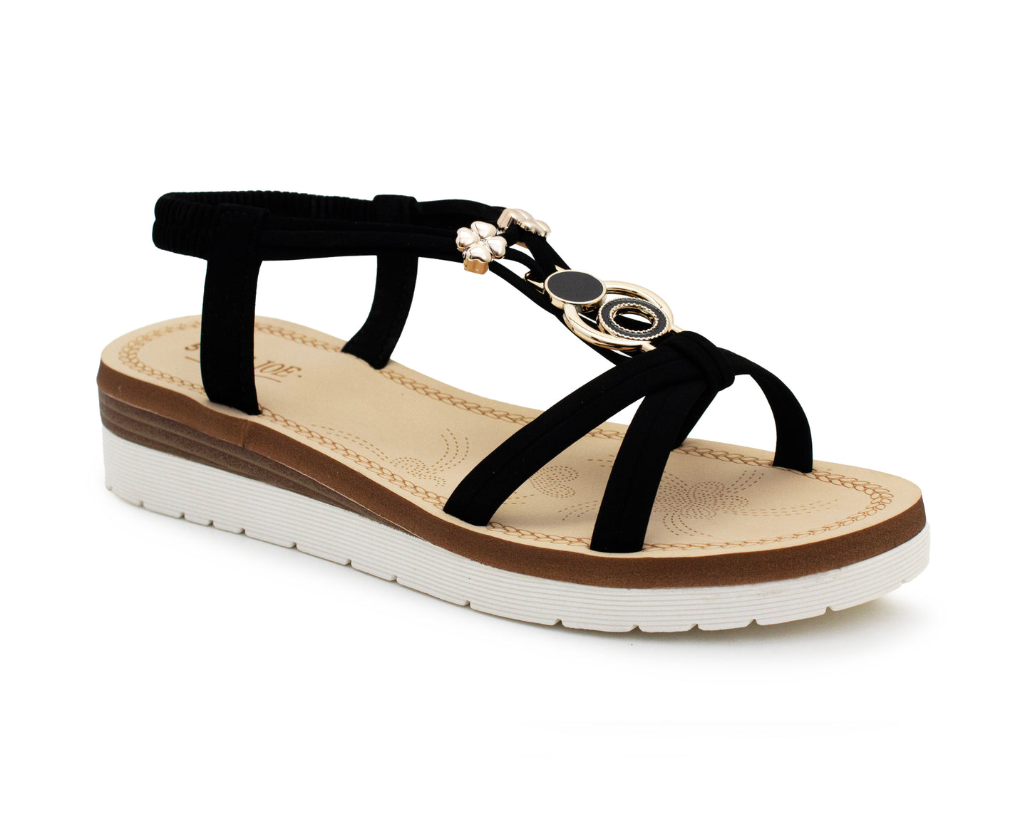 Womens Strappy Wedge Sandals Elastic Back Strap Platform Sole Comfort Flat Open Toe Summer Casual Beach Holiday Shoes
