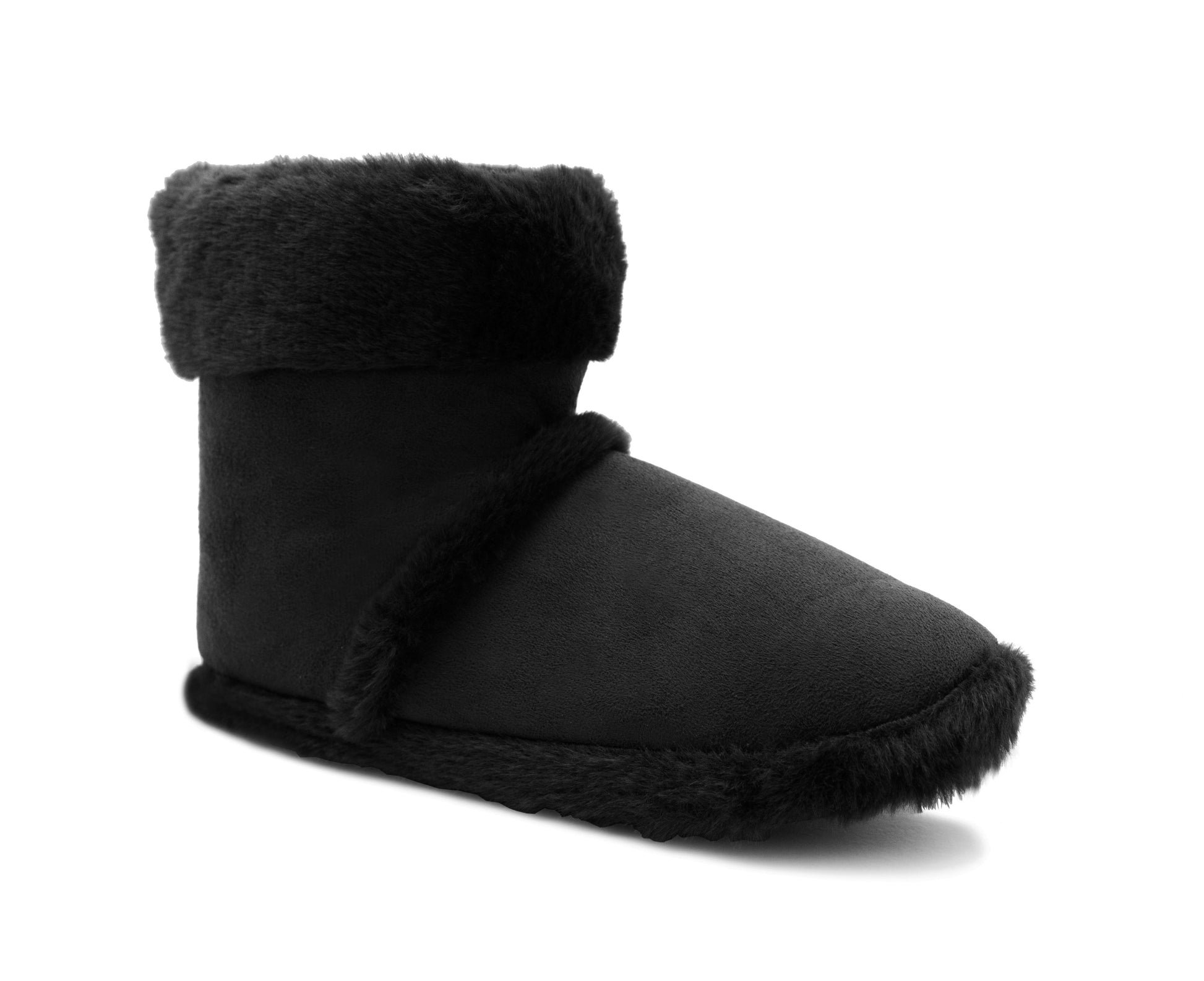 Womens Faux Fur Slipper Boots Warm Lined Ladies Plush Slippers Ankle Booties Lightweight Cosy Winter House Shoes Non-slip Sole Bootees Black