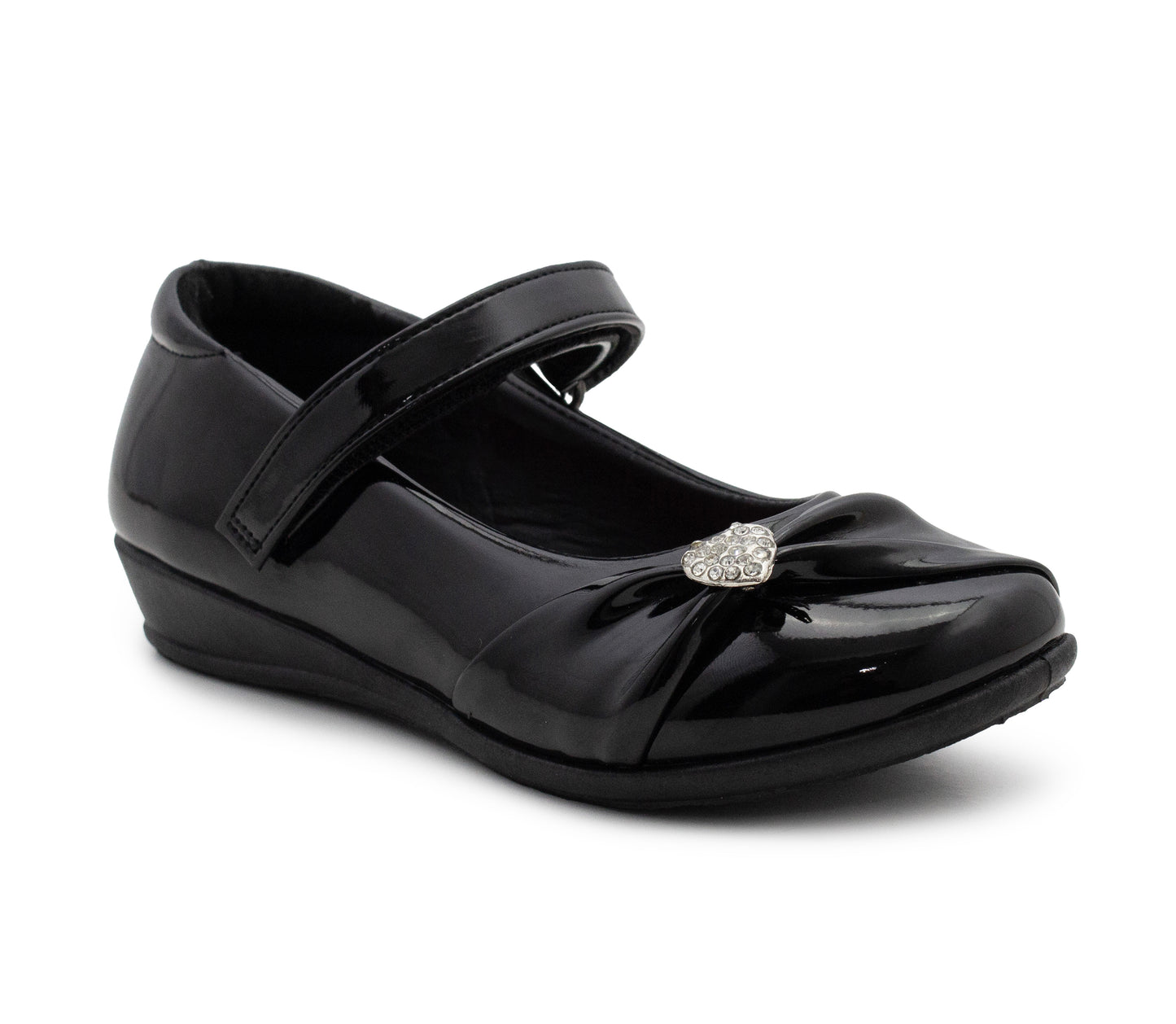 Girls Mary Jane School Shoes Black Patent T-Bar Touch Fasten Adjustable Back To School Uniform Shoe