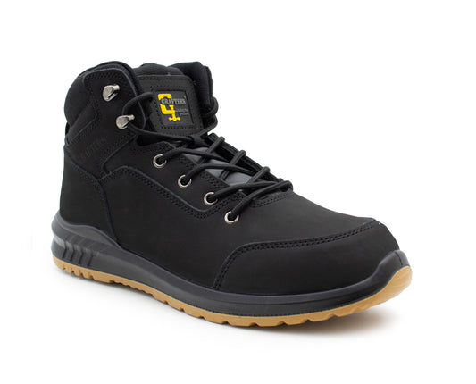 Mens Genuine Nubuck Leather Black Safety Boots Steel Toe Padded Ankle Collar Work Boots
