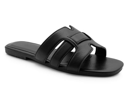 Womens Flat Slip On Sandals Open Toe Multi Strap Slides Backless Casual Summer Holiday Beach Slipper Flats Shoes