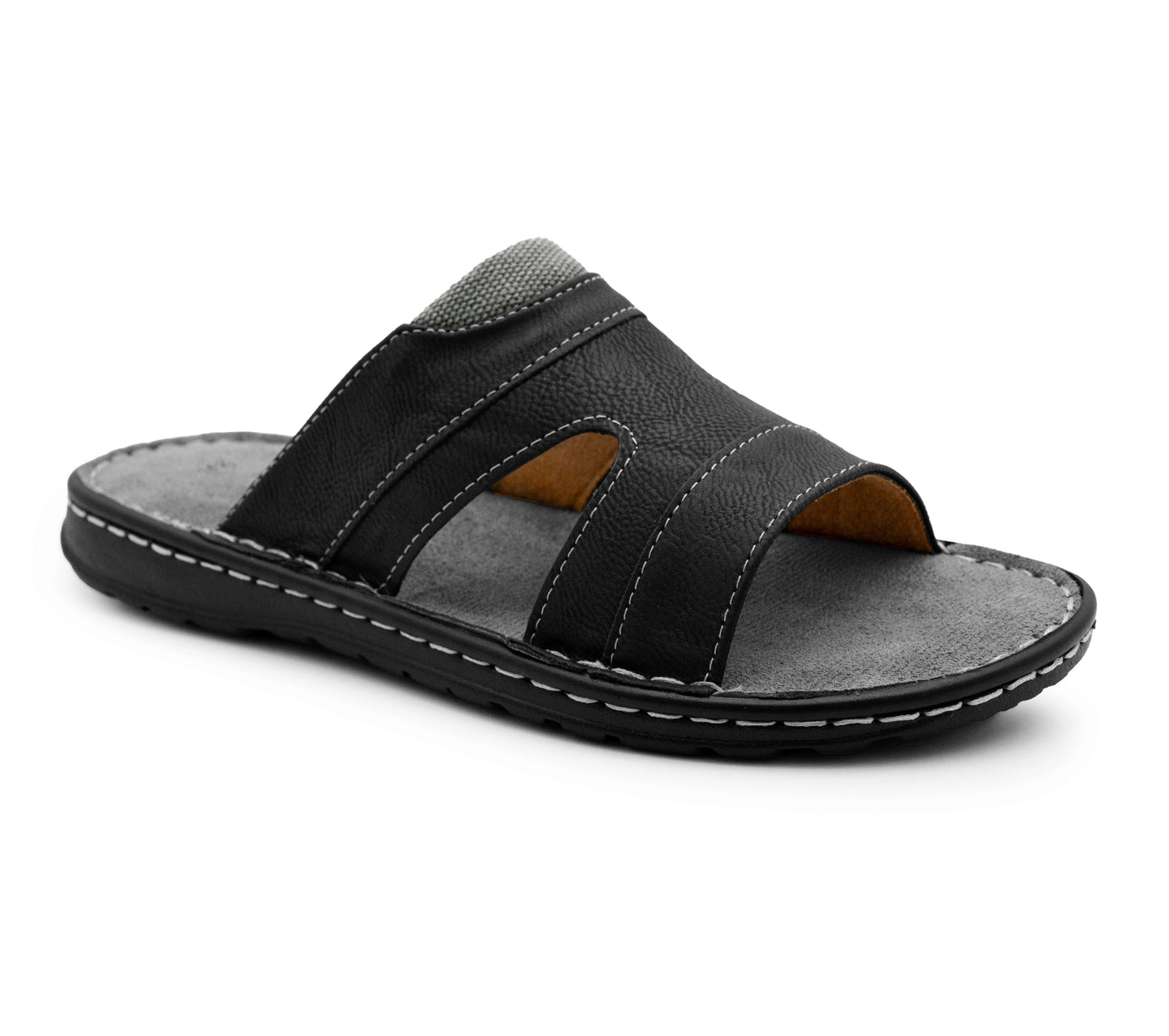 Mens Slip On Sandals Faux Leather Open Toe Sliders Flat Beach Casual Summer Slippers Comfort Sliders
