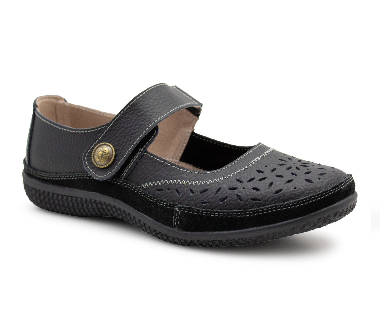 Womens Wide Fit Mary Janes Genuine Leather Nurse Office Wide EEE Fit Touch Fasten Ladies Casual Loafers Shoes