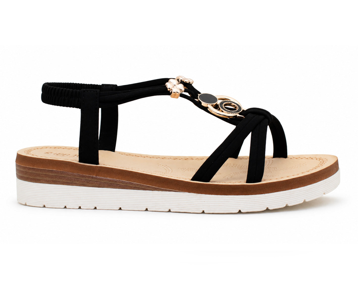 Womens Strappy Wedge Sandals Elastic Back Strap Platform Sole Comfort Flat Open Toe Summer Casual Beach Holiday Shoes