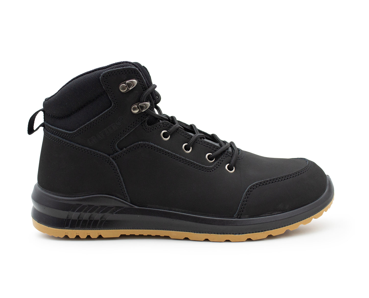 Mens Genuine Nubuck Leather Black Safety Boots Steel Toe Padded Ankle Collar Work Boots