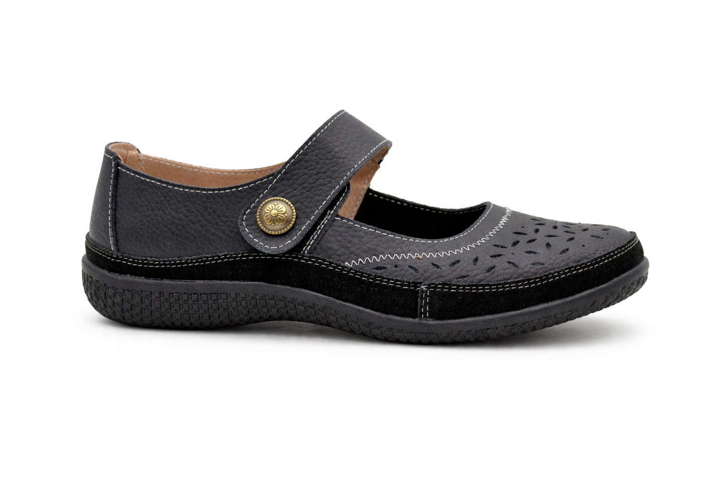 Womens Wide Fit Mary Janes Genuine Leather Nurse Office Wide EEE Fit Touch Fasten Ladies Casual Loafers Shoes