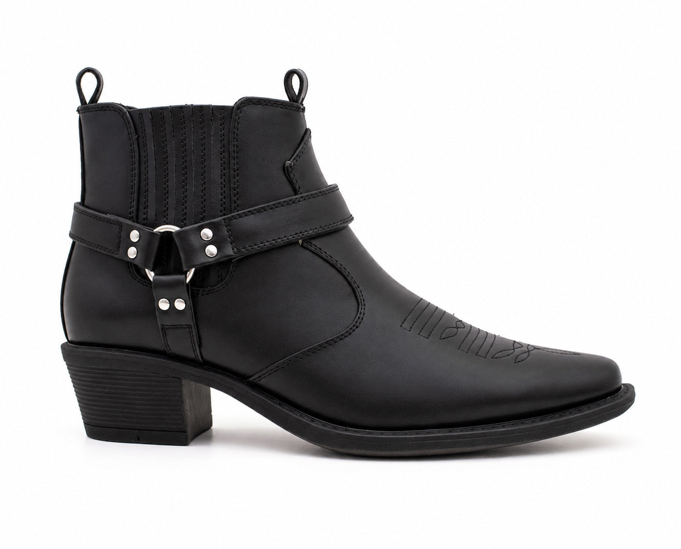 Men’s Western Cowboy Ankle Boots Harness Buckle Cuban Heel Biker Shoes