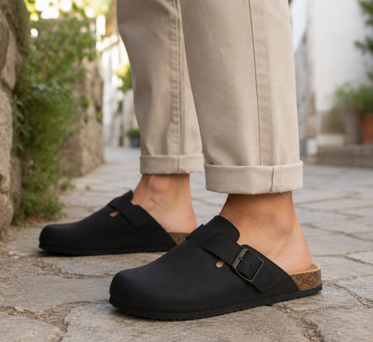 Mens Faux Suede Clogs Slip On Backless Cork Sole Arch Support Casual Slippers