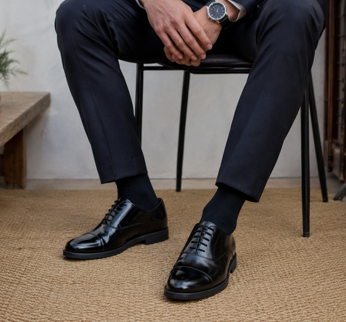 Mens Black Leather Oxford Shoes Formal Cap Toe Lace Up Smart Office Cadet Shoes