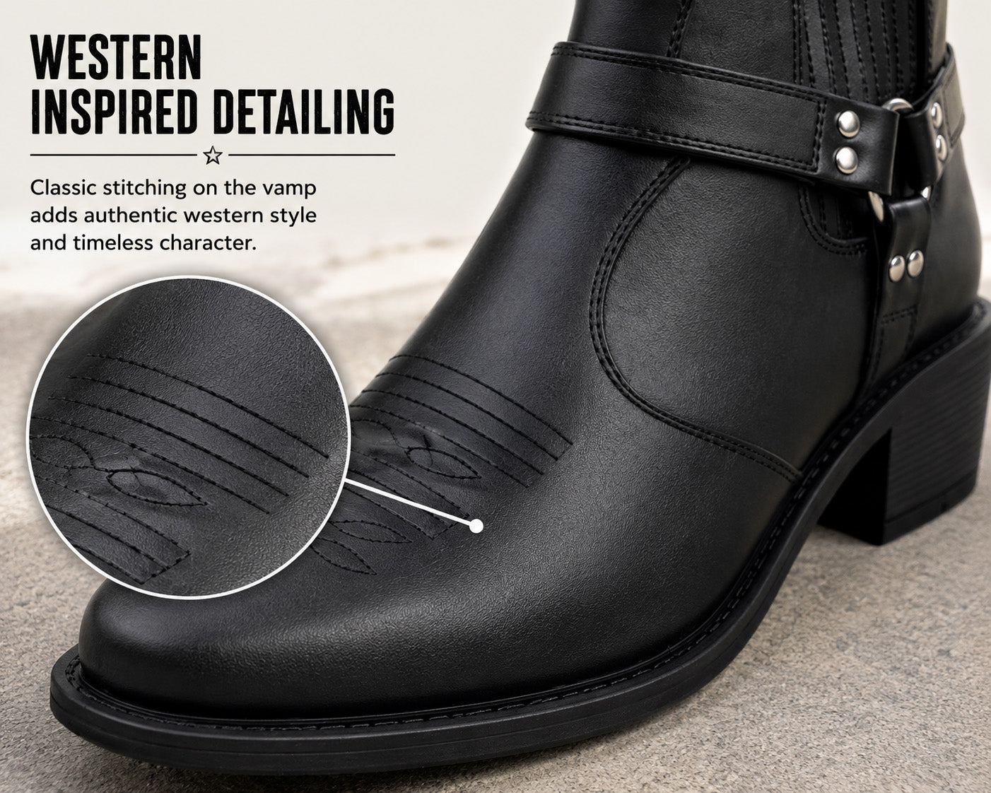 Men’s Western Cowboy Ankle Boots Harness Buckle Cuban Heel Biker Shoes