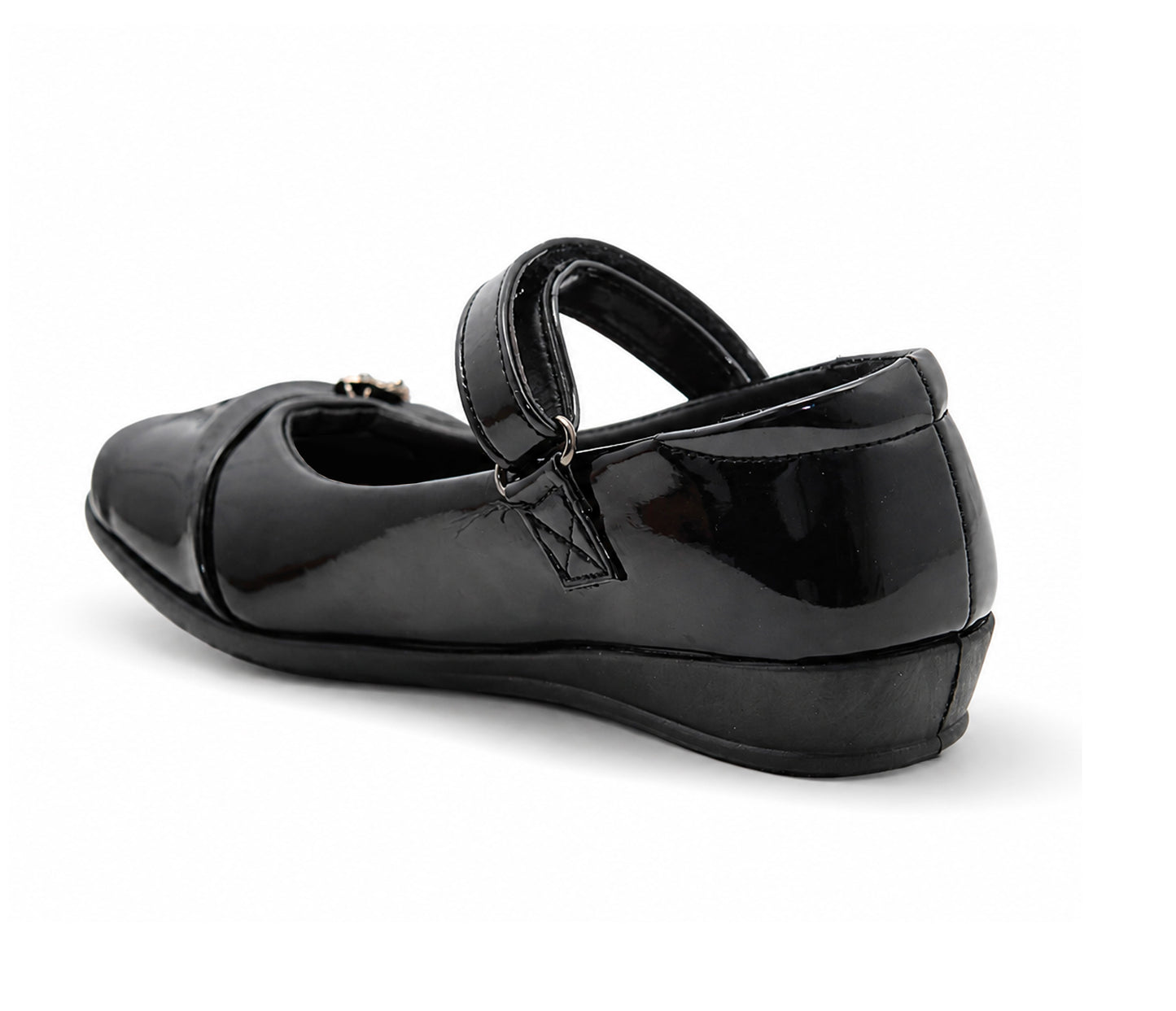 Girls Mary Jane School Shoes Black Patent T-Bar Touch Fasten Adjustable Back To School Uniform Shoe
