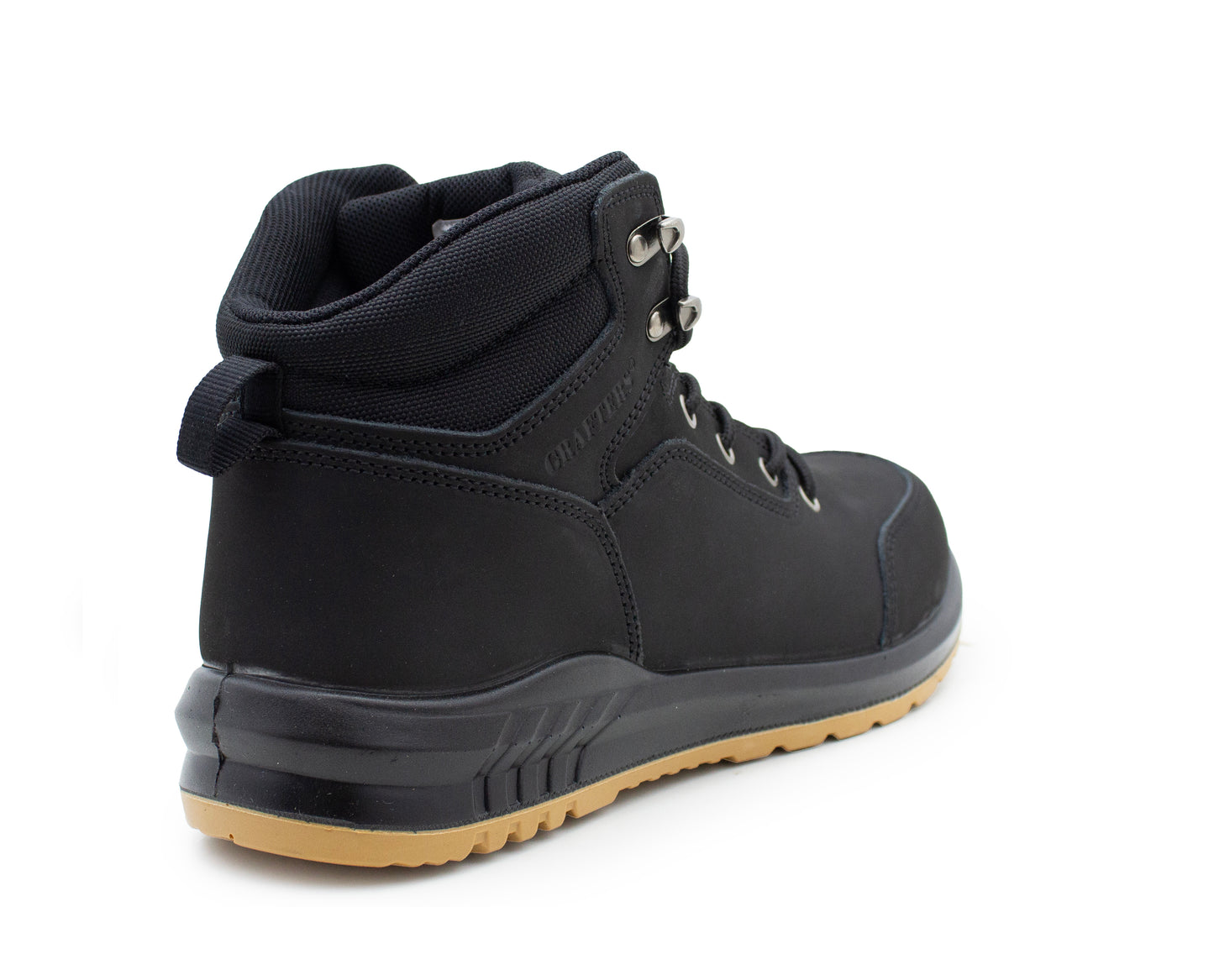 Mens Genuine Nubuck Leather Black Safety Boots Steel Toe Padded Ankle Collar Work Boots
