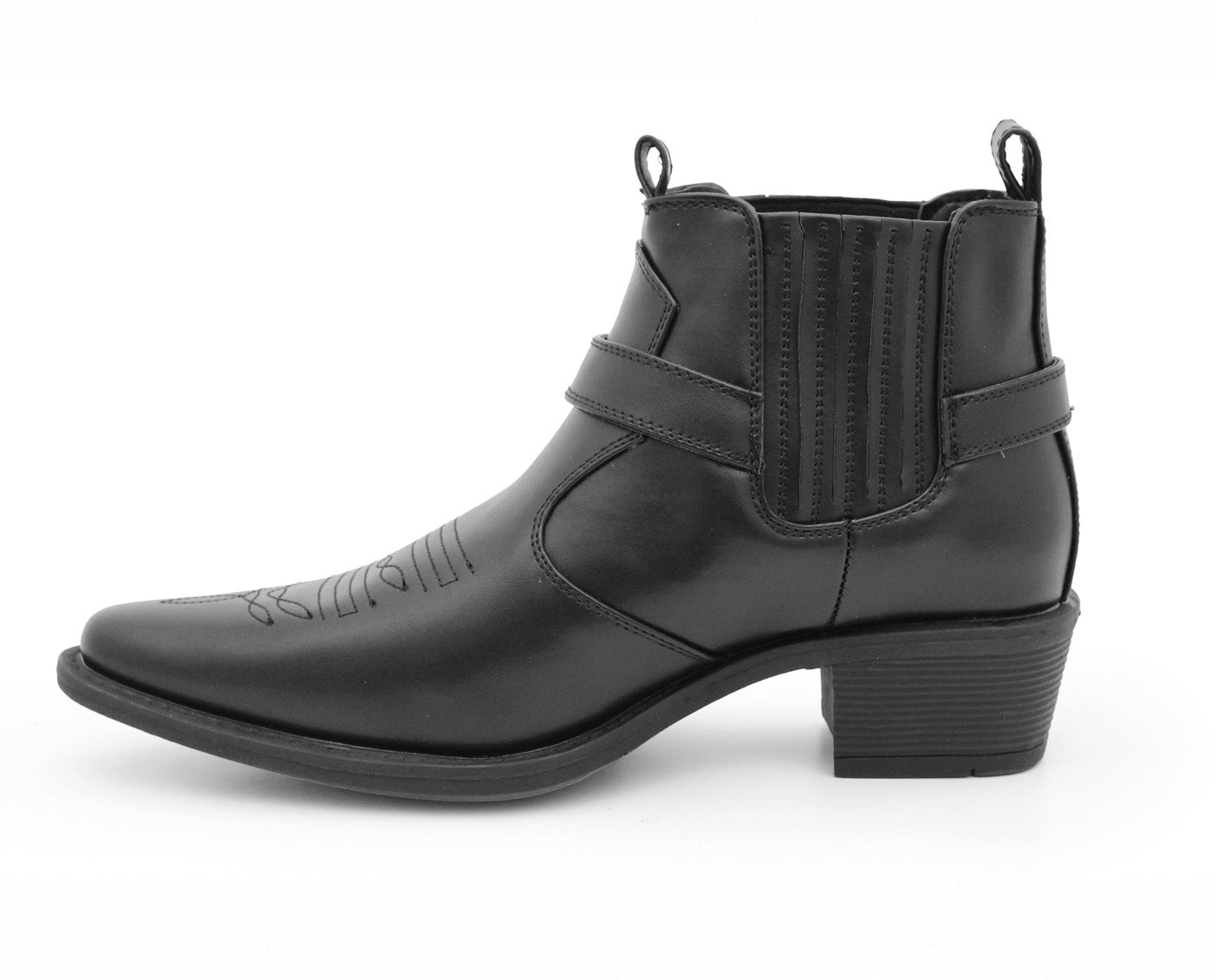 Men’s Western Cowboy Ankle Boots Harness Buckle Cuban Heel Biker Shoes