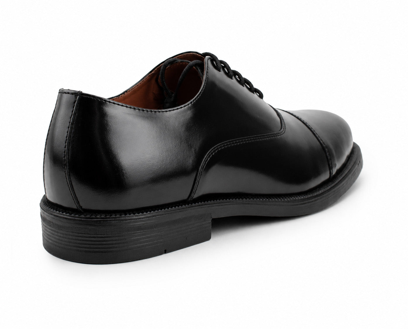Mens Black Leather Oxford Shoes Formal Cap Toe Lace Up Smart Office Cadet Shoes