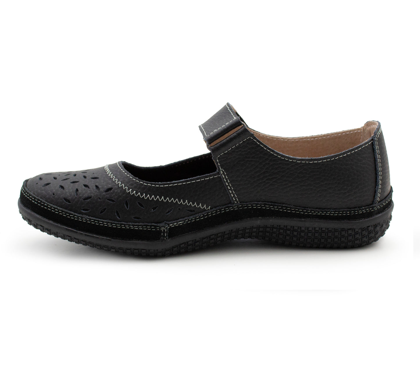 Womens Wide Fit Mary Janes Genuine Leather Nurse Office Wide EEE Fit Touch Fasten Ladies Casual Loafers Shoes