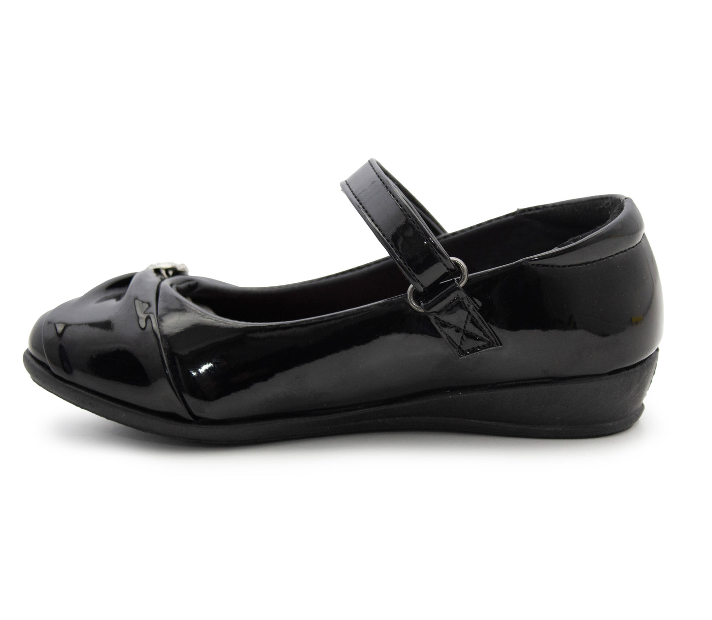 Girls Mary Jane School Shoes Black Patent T-Bar Touch Fasten Adjustable Back To School Uniform Shoe
