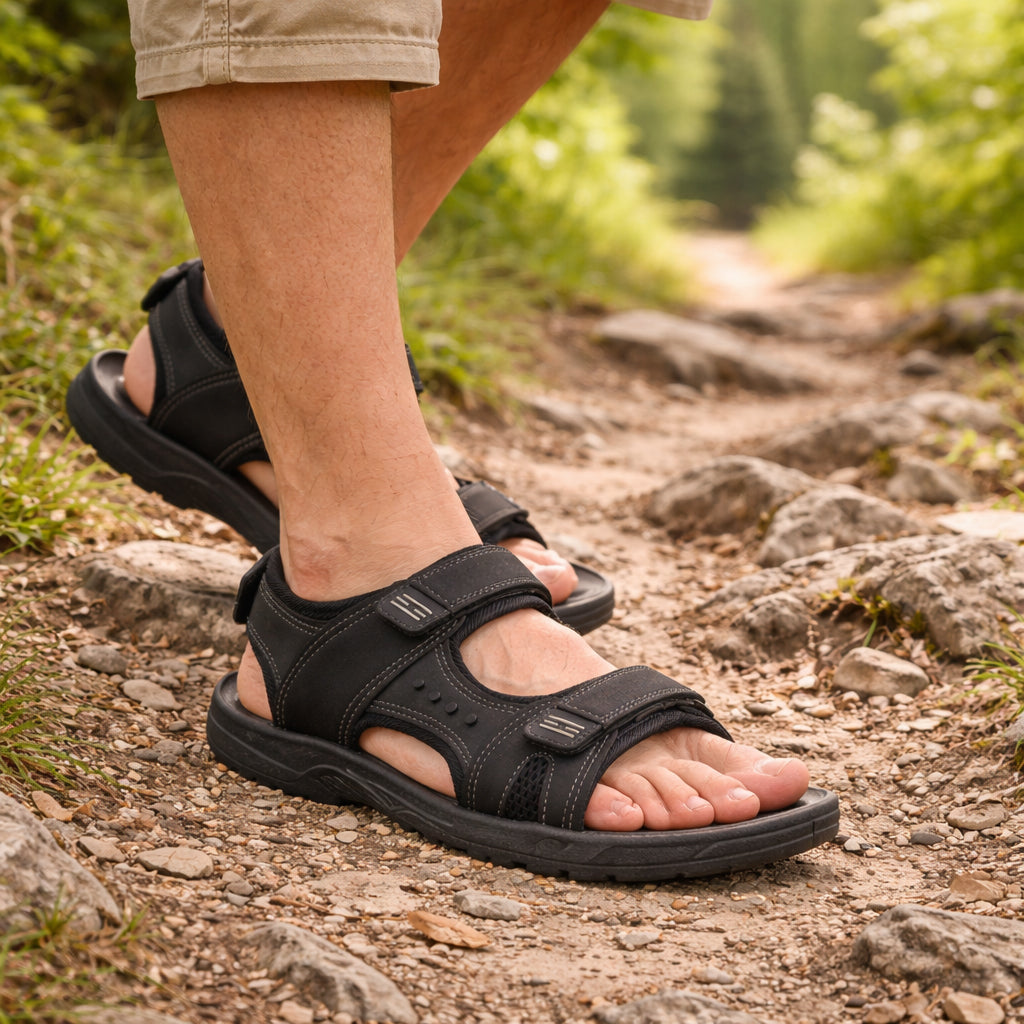 Mens Sports Sandals Hiking Triple Fasten Touch Close Straps Outdoor Trekking Beach Walking Water Summer Shoes