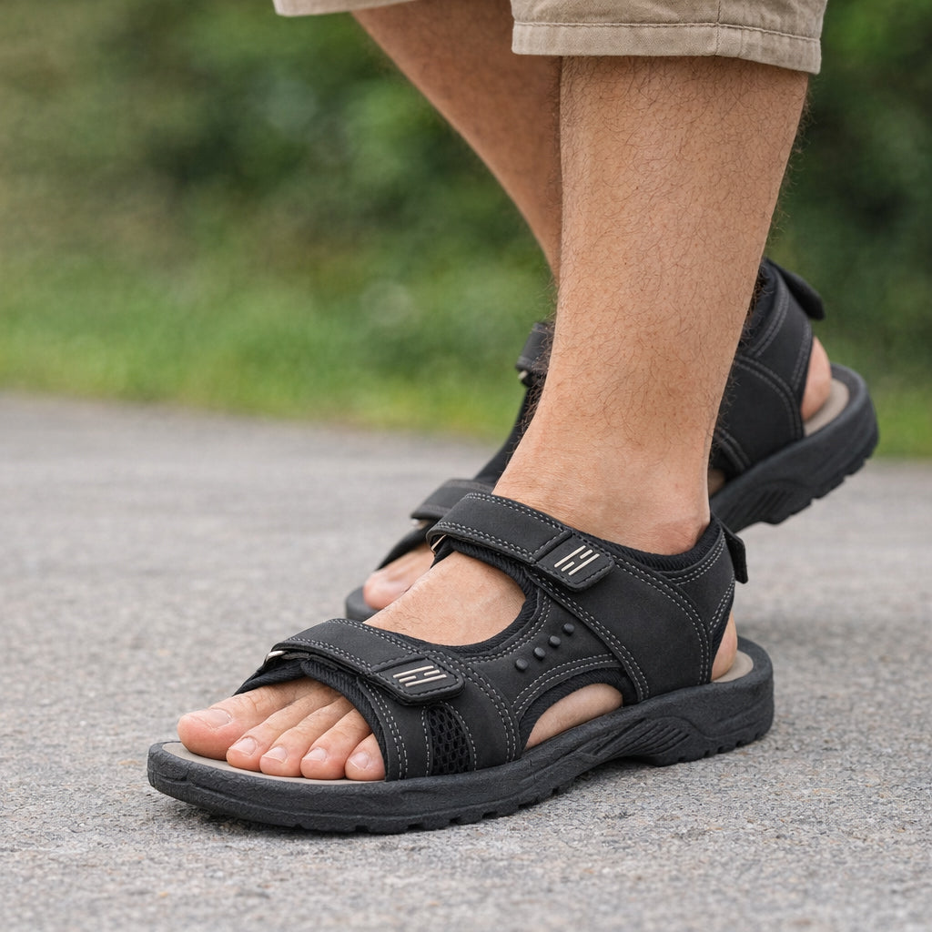 Mens Sports Sandals Hiking Triple Fasten Touch Close Straps Outdoor Trekking Beach Walking Water Summer Shoes