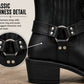Men’s Western Cowboy Ankle Boots Harness Buckle Cuban Heel Biker Shoes