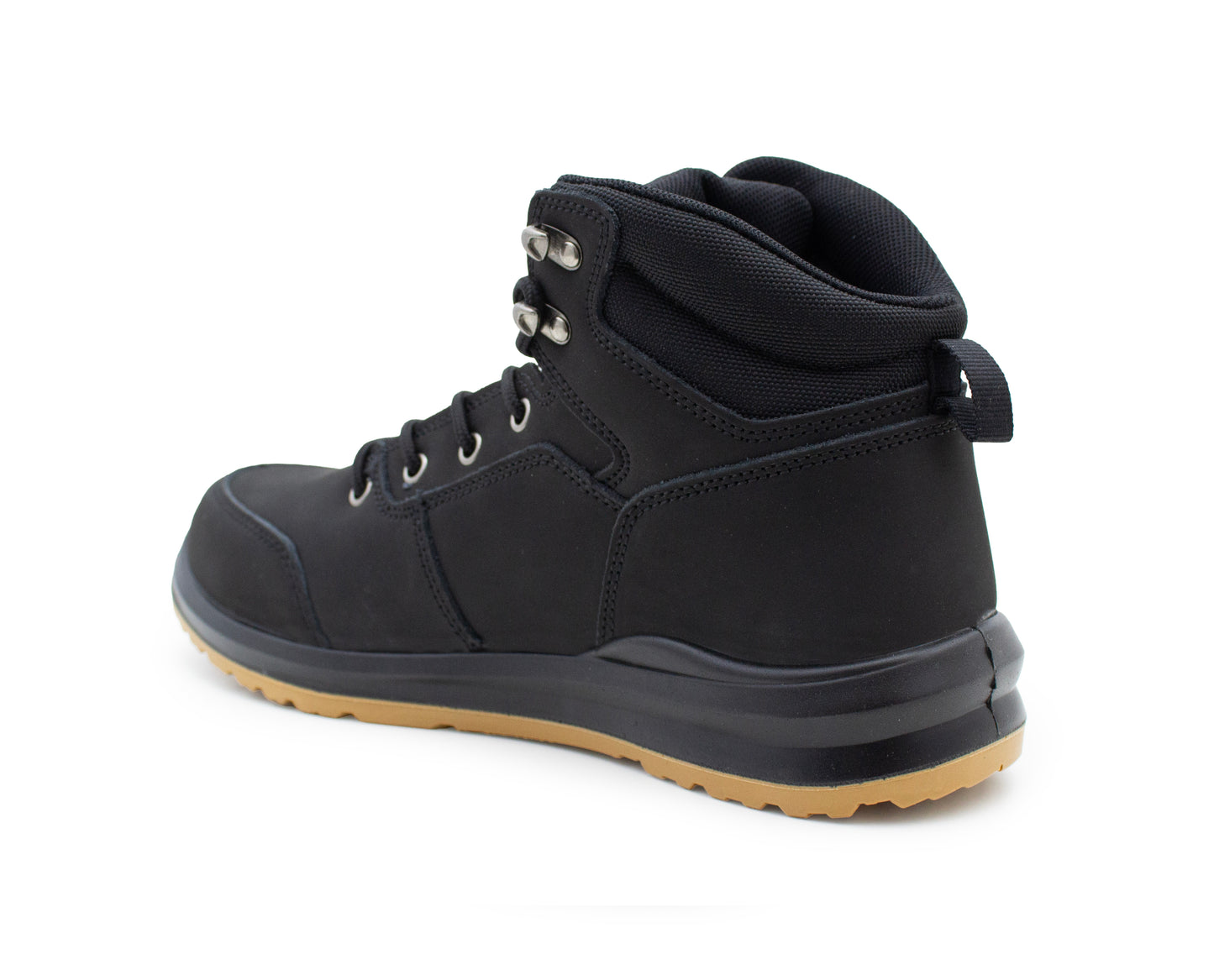 Mens Genuine Nubuck Leather Black Safety Boots Steel Toe Padded Ankle Collar Work Boots
