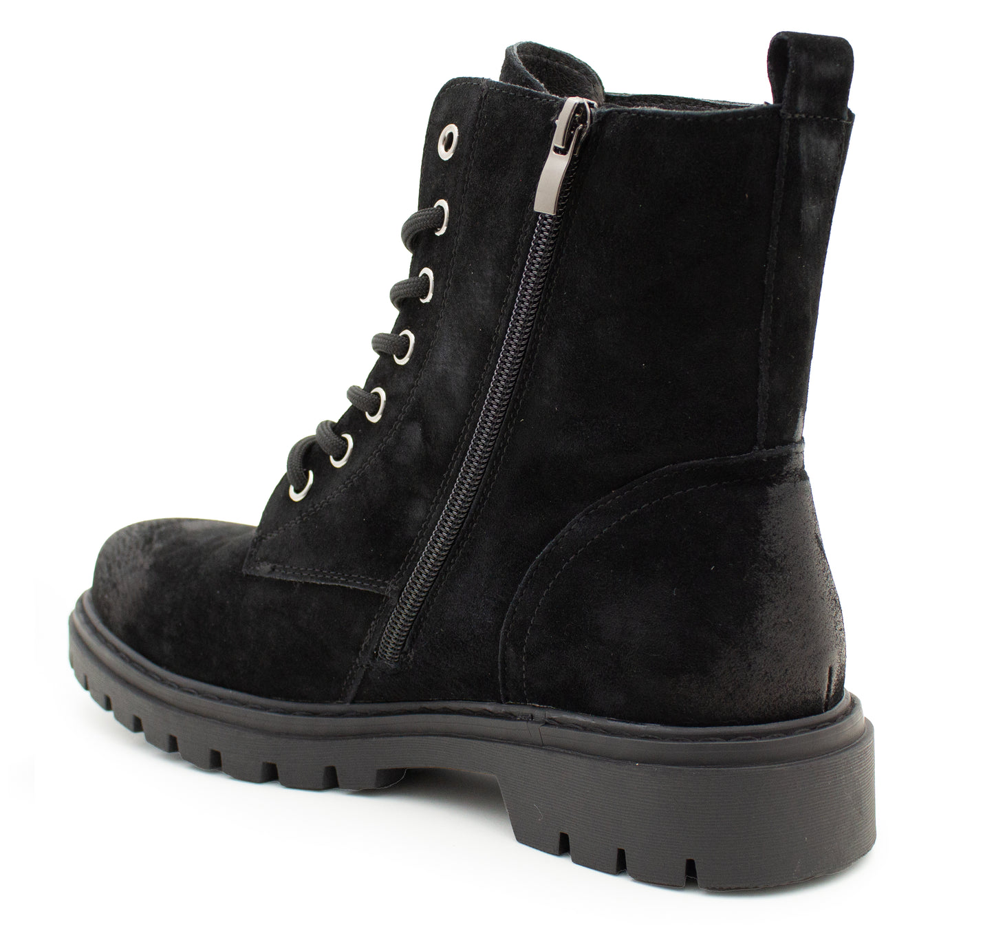 Women’s Suede Leather Boots Ladies Lace Up Zip Ankle Combat Boots Chunky Sole Walking Boot