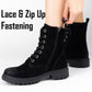 Women’s Suede Leather Boots Ladies Lace Up Zip Ankle Combat Boots Chunky Sole Walking Boot