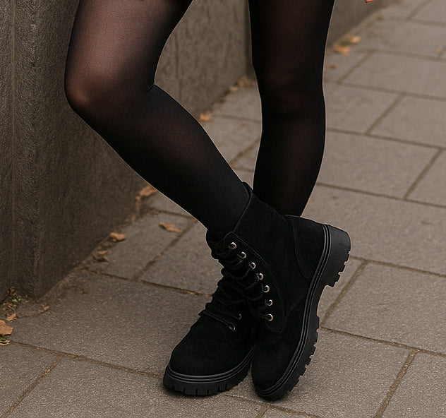 Women’s Suede Leather Boots Ladies Lace Up Zip Ankle Combat Boots Chunky Sole Walking Boot