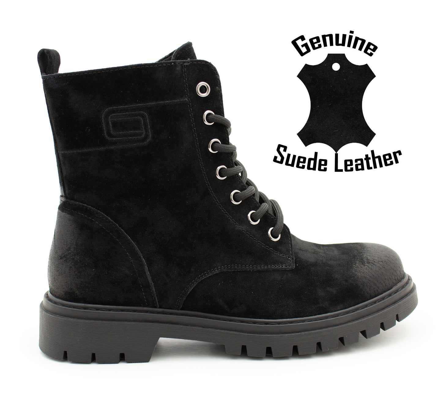 Women’s Suede Leather Boots Ladies Lace Up Zip Ankle Combat Boots Chunky Sole Walking Boot