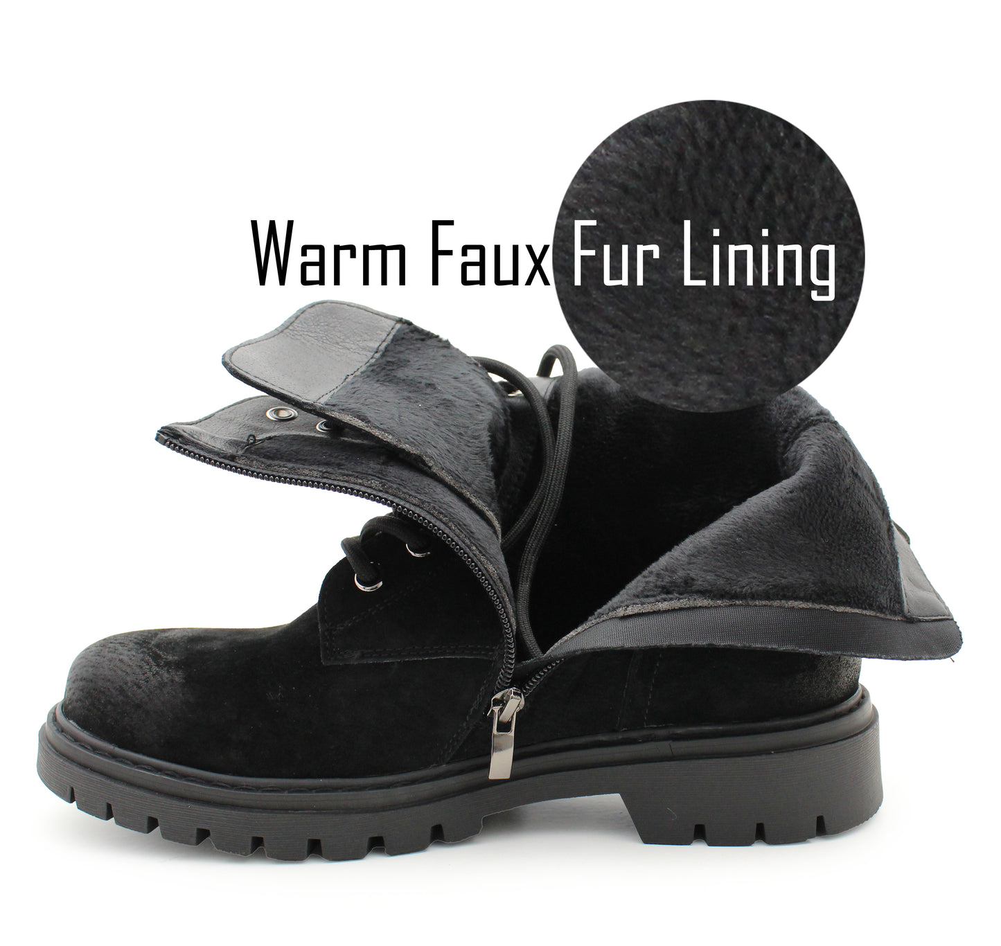 Women’s Suede Leather Boots Ladies Lace Up Zip Ankle Combat Boots Chunky Sole Walking Boot