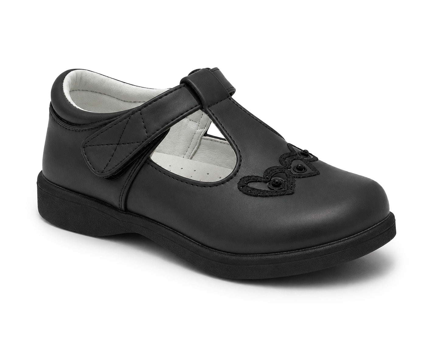 Girls Mary Jane School Shoes Black T-Bar Touch Fasten Adjustable Back To School Uniform Shoe