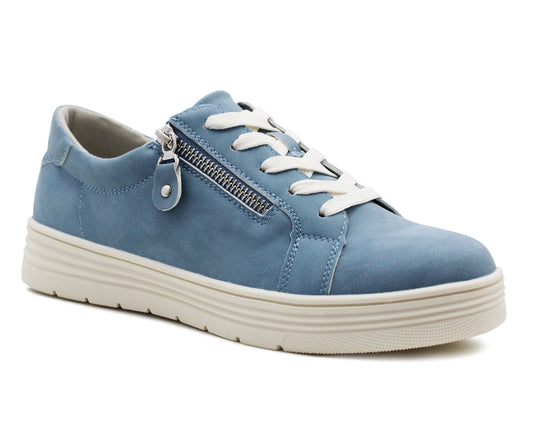 Womens Casual Lace Up Blue Fashion Trainers Side Zip Fastening Sneaker Shoes