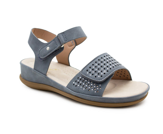 Womens Slingback Sandals Blue Twin Touch Fastening Ladies Low Wedge Heel Open Toe Fashion Summer Sandals