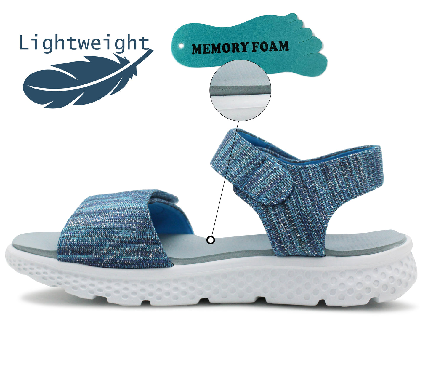 TONI Womens Memory Foam Lightweight Sport Sandals in Blue