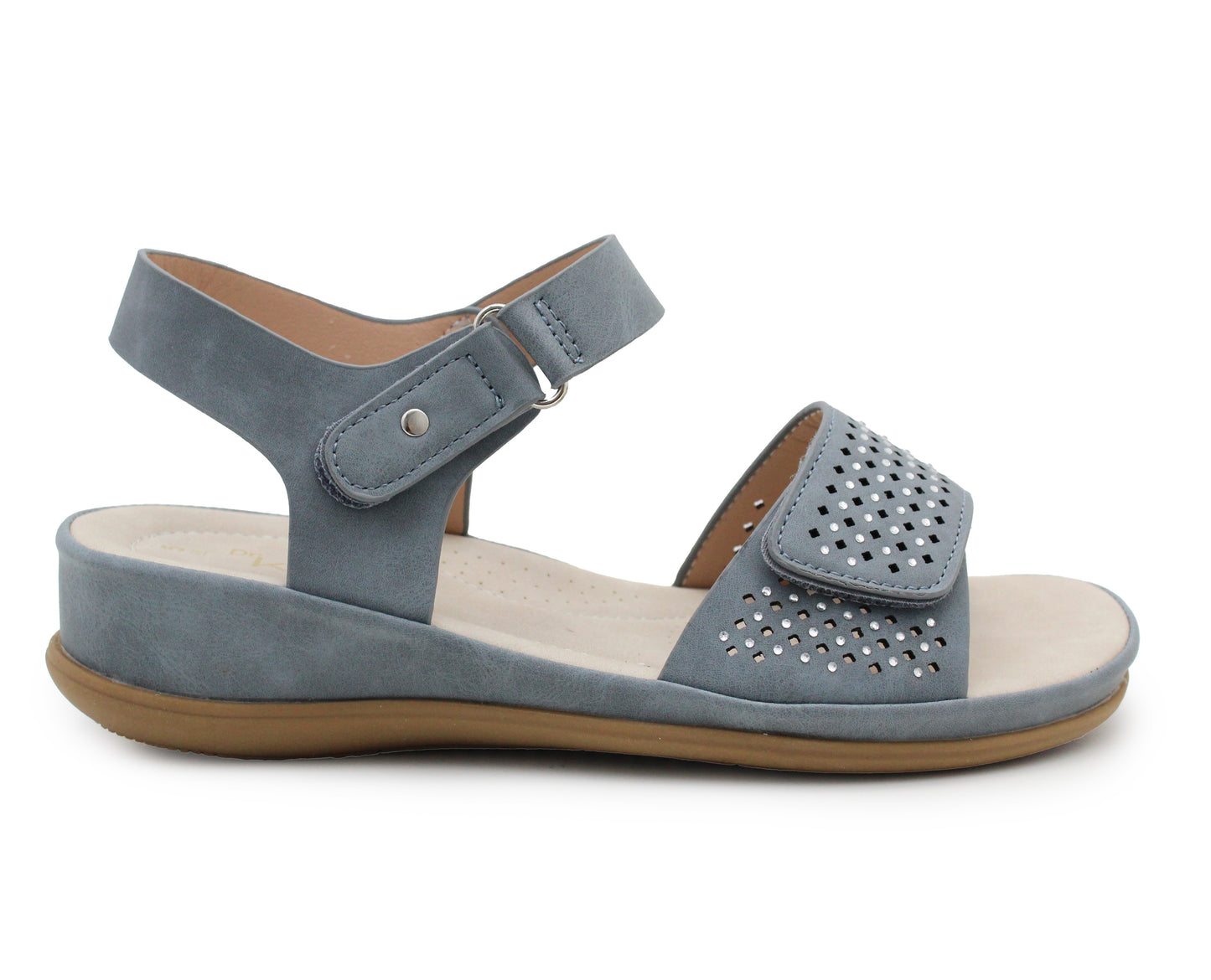 Womens Slingback Sandals Blue Twin Touch Fastening Ladies Low Wedge Heel Open Toe Fashion Summer Sandals