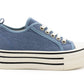 Womens Platform Canvas Trainers Denim Blue Lace Up Chunky Sole Baseball Sneakers Ladies Flat Low Top Fashion Trainer Pumps