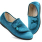 Womens Velour Faux Fur Lined Ladies Winter Wide Opening Diabetic Orthopaedic Teal Blue Slippers